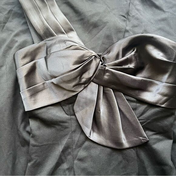 NEW Mac Duggal One Shoulder Draped Trumpet Gown Front Bow Black 6 - Picture 7 of 11